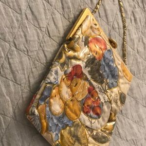 Vintage floral bag with Limoges porcelin clasp